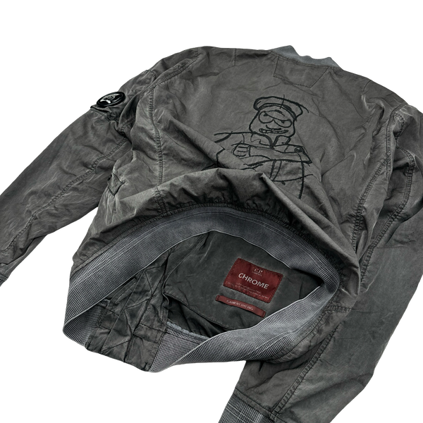 CP Company Grey Limited Edition Comics Cars Chrome Nylon Bomber Jacket - Small
