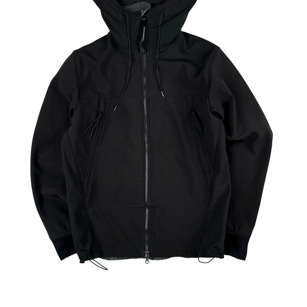 CP Company Black Soft Shell R Goggle Hooded Zipped Jacket - Large