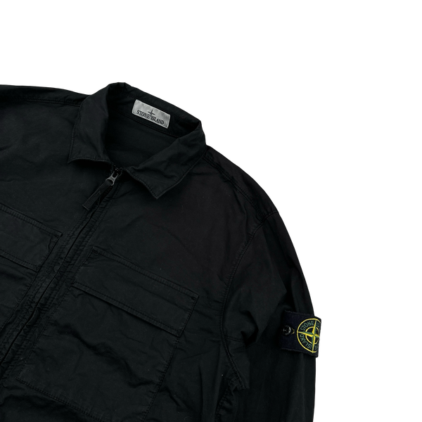 Stone Island 2023 Black Supima Cotton Twill Zipped Overshirt - Large