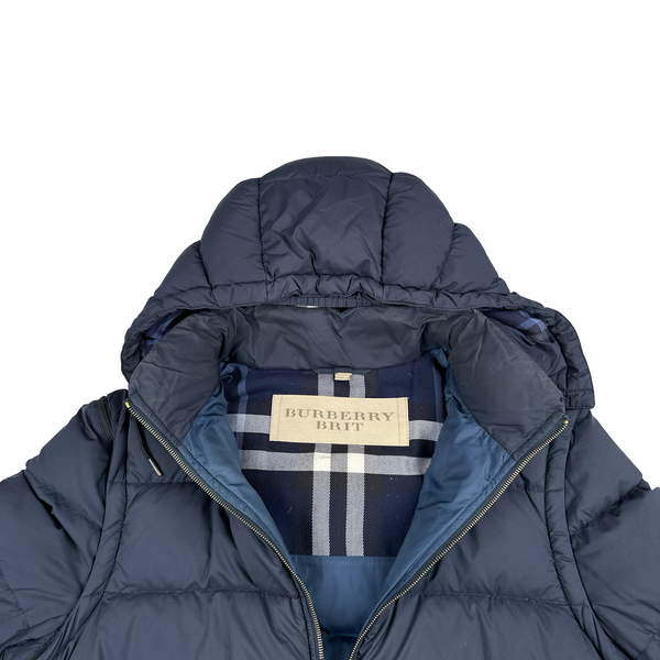 Burberry Navy Nova Check Lined Hooded Jacket - Medium