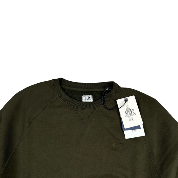 CP Company 00s Khaki Cotton Garment Dyed Crewneck Jumper - Large