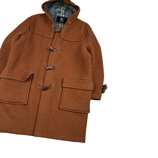 Burberry Brown Lana Wool Checked Lined Duffle Coat - Large