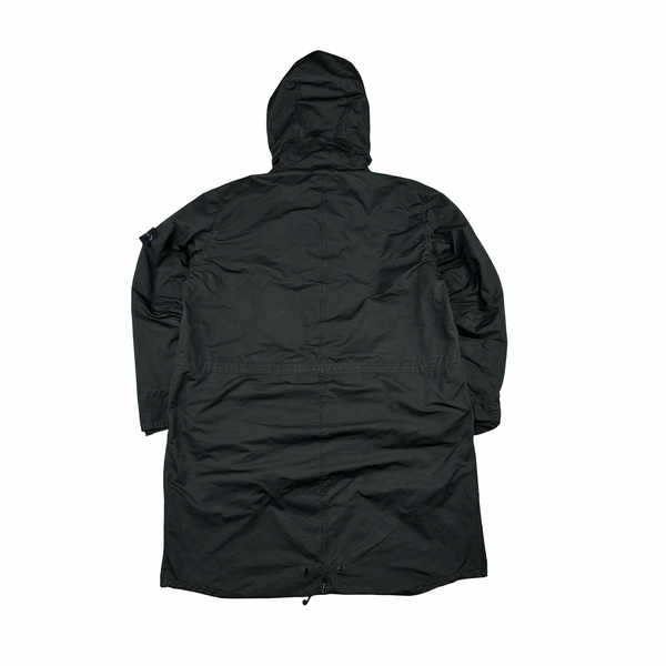 Stone Island 2007 Black David TC Dutch Liner Spellout Hood Long Parka Jacket - XXL