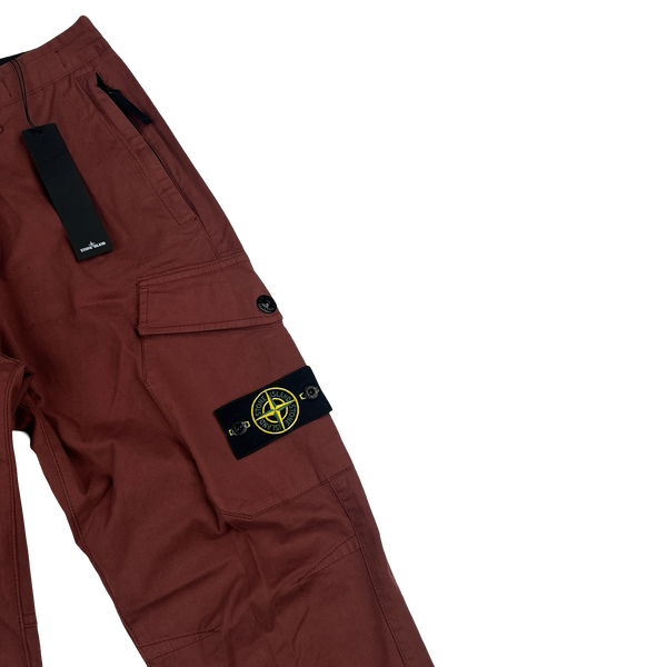 Stone Island 2021 Red Thick Cotton Cargo Trousers - 30"