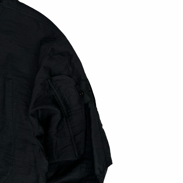 Stone Island 2023 Shadow Project Black Zipped Mesh Spellout Overshirt - Large