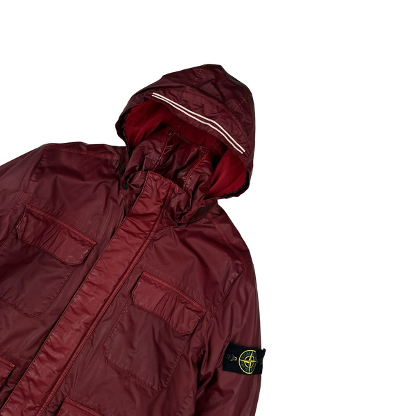 Stone Island 2011 Cherry Red Multipocket Mussola Gommato Jacket - Large
