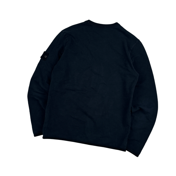 Stone Island Navy Ghost Cotton Chest Zip Crewneck Jumper - Medium