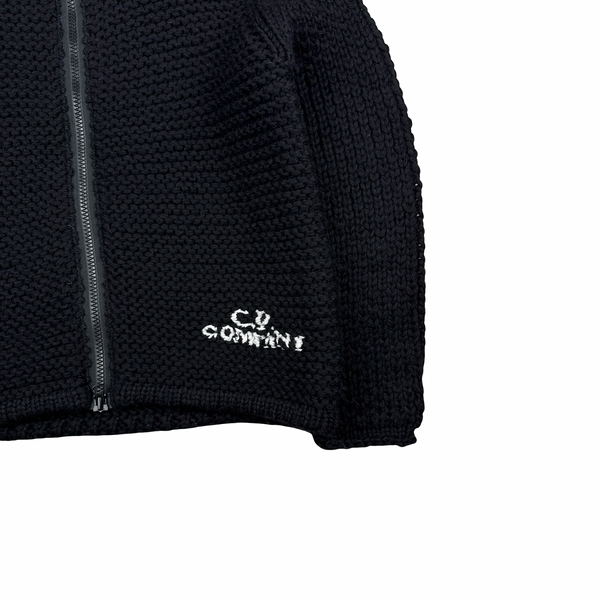 CP Company Black Heavyweight 100% Wool Handmade Knitted Zipped Hoodie - Medium