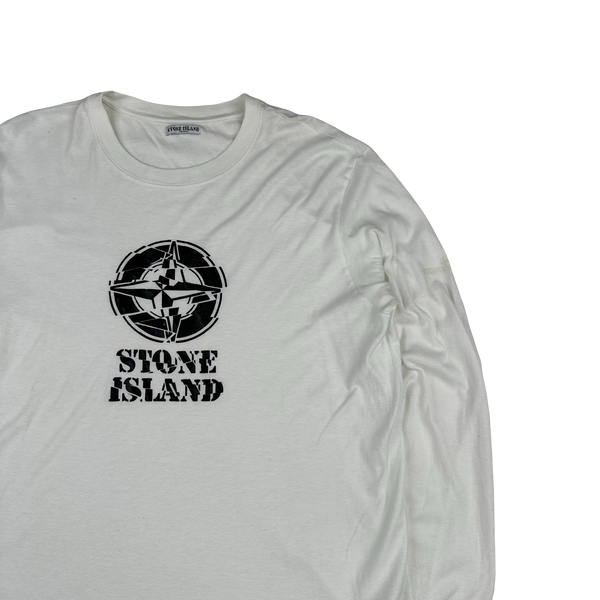 Stone Island 2008 White Graphic Compass Longsleeve Shirt - XL