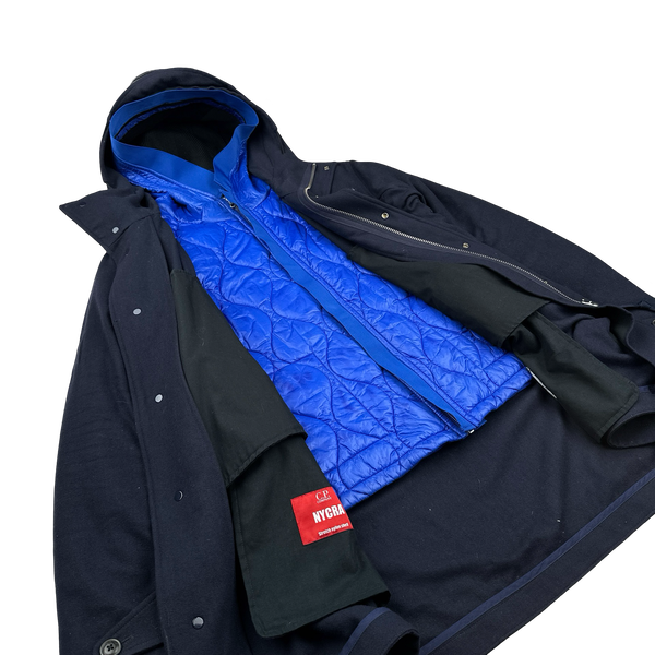 CP Company Navy Nycra Dual Layer Quilted Liner Parka Jacket - Large