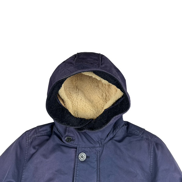 Stone Island 2016 Navy David TC Dutch Rope Shearling Hood Down Lined Winter Jacket - Small