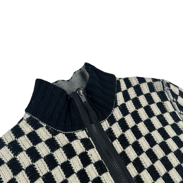 Stone Island 2010 Chequered Reversible Wool Knit Sample Zip Up Jumper VERY RARE - Large