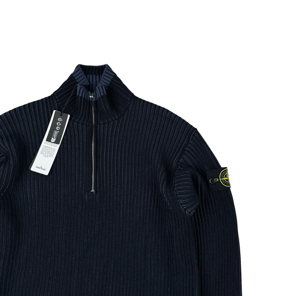 Stone Island 2024 Navy Ribbed Virgin Wool Knit Jumper - Medium