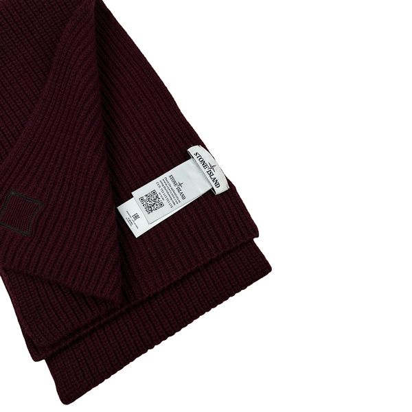 Stone Island 2018 Burgundy Ribbed Wool Scarf