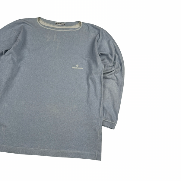 Stone Island 90s Light Blue Spellout Vintage Crewneck Pullover - Large