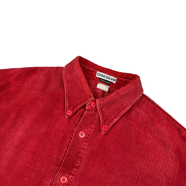 Stone Island 1996 Red Thick Jumbo Corduroy Overshirt - XXL