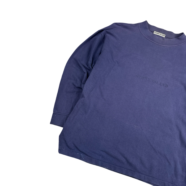 Stone Island 90s Navy Spellout Vintage Pullover - Large