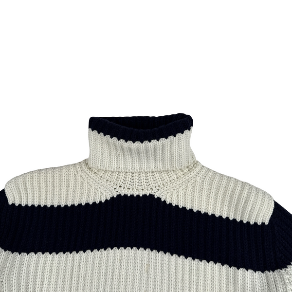 Paul & Shark Navy White Stripped High Neck Wool Blend Jumper - Large