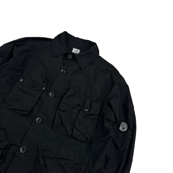 CP Company Black Buttoned Cotton Cargo Overshirt - Small