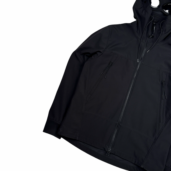 CP Company Black Soft Shell R Goggle Hooded Zipped Jacket - Medium