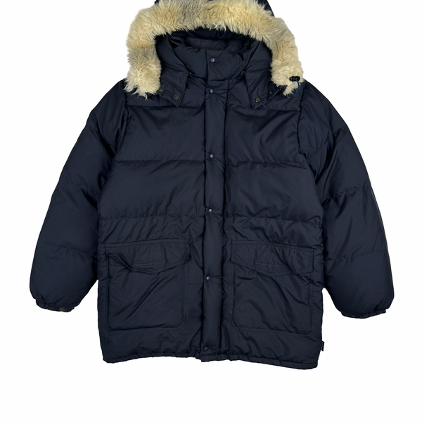 Moncler Vintage Navy Fur Hood Down Filled Jacket - Small