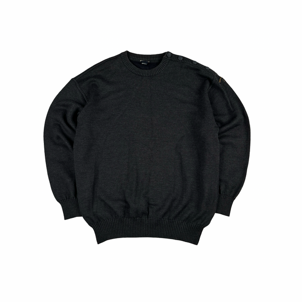 Paul & Shark Grey Thick Wool Logo Buttoned Collar Crewneck - XXL