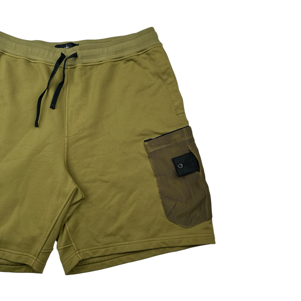 Stone Island 2021 Shadow Project Olive Green Garment Dyed Mesh Cargo Pocket Shorts -XL