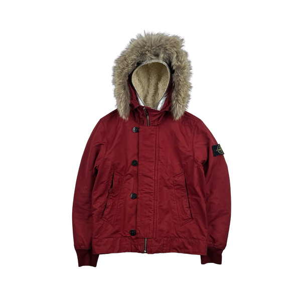 Stone Island 2015 Silver Sherling Liner Coyote Fur Hood David TC Jacket - Small