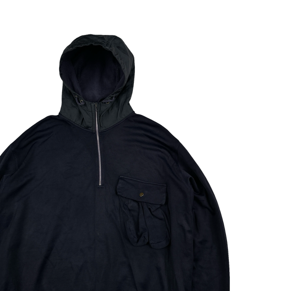 CP Company Navy Quarter Zip Resin Coated Hood Pullover - XXL