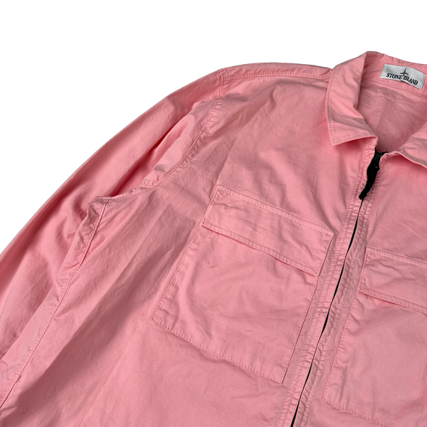 Stone Island 2023 Pink Supima Cotton Twill Zipped Overshirt - 3XL