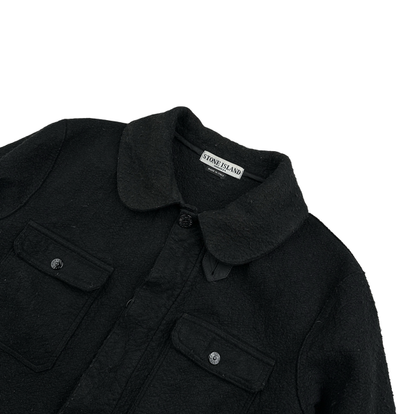 Stone Island 2004 Black Mottled Wool Multipocketed Collared Jacket - Large