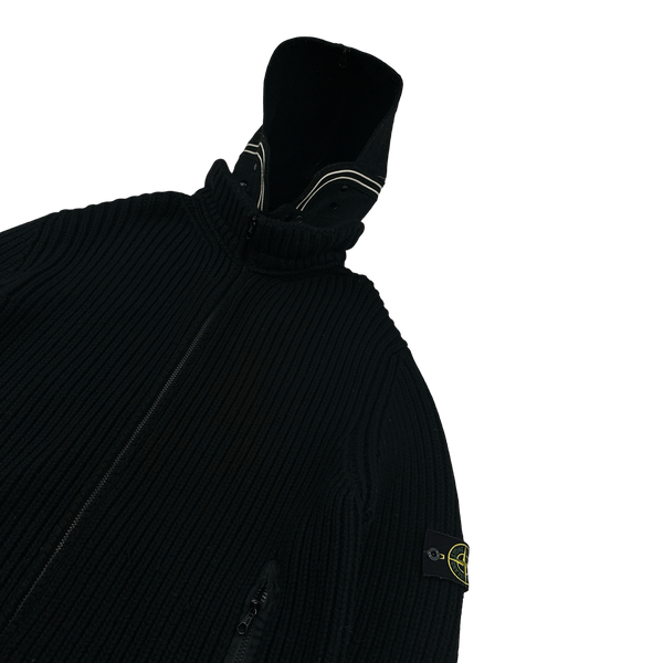 Stone Island 2006 Dutch Rope Hood Thick Heavyweight Wool Ribbed Zipped Knit Pullover - XXL