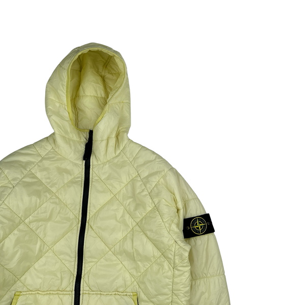Stone Island 2019 Yellow Garment Dyed Quilted Micro Yarn Hooded Jacket - Large