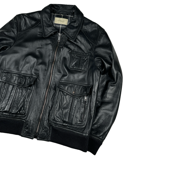 Burberry Leather Nova Check Lined Heavyweight Multi Pocket Jacket - XL