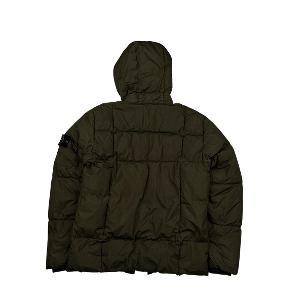 Stone Island 2018 Khaki Down Filled Crinkle Puffer Jacket - Medium