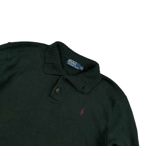 Ralph Lauren Dark Green Knit Quarter Button Jumper - XL