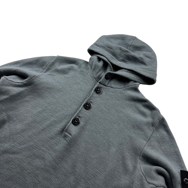 Stone Island Lightweight Grey Hooded Buttoned Knit Jumper - Large