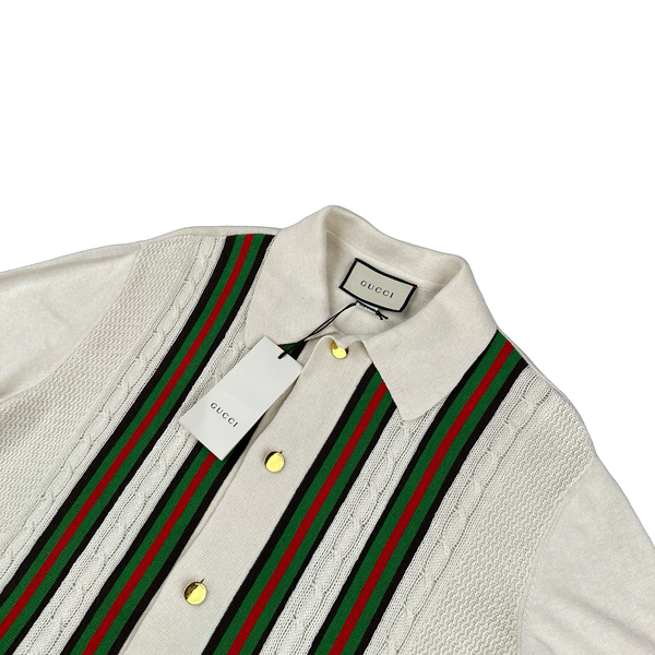 Gucci Stripe Short Sleeve Buttoned Wool Knit Polo Shirt - XL