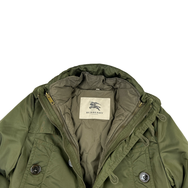 Burberry Green Multi Pocket Quilted Lined Long Jacket - Medium