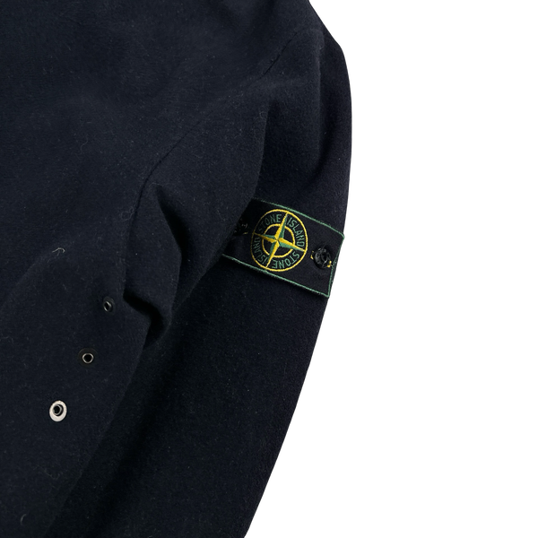 Stone Island 1998 Navy Green Edge Wool Long Parka Jacket - Large