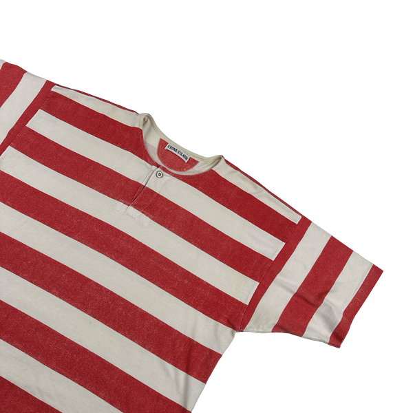 Stone Island Vintage 80's Cotton Red Striped Marina Reflective T Shirt - Large