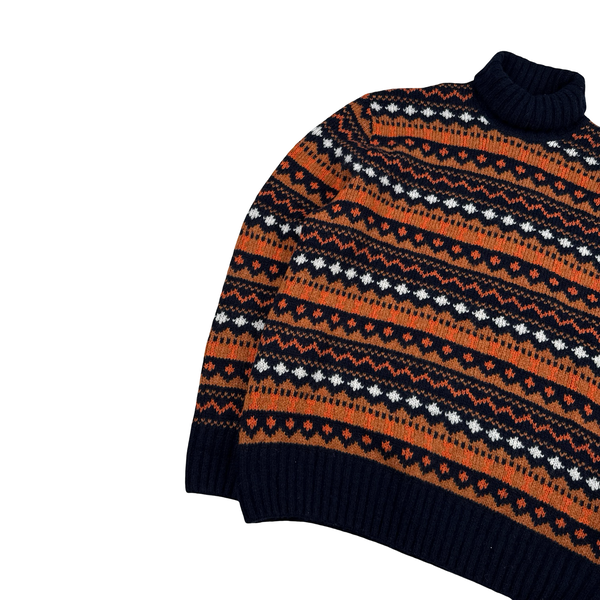 Paul & Shark Navy/Orange Roll Neck Wool Blend Thick Knitted Jumper - XL