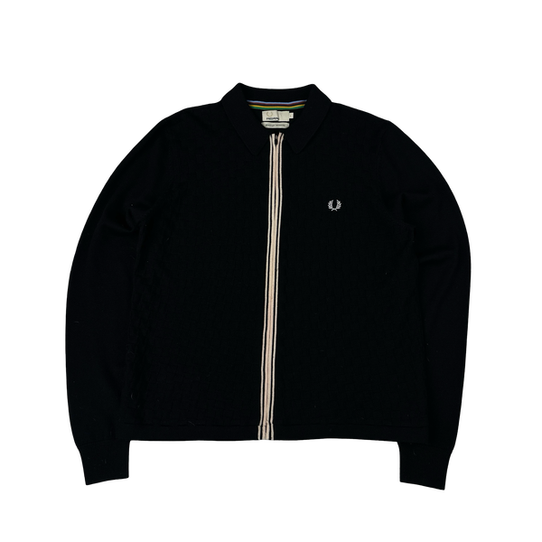 Fred Perry Bradley Wiggins Black Zipped Collared Knit Jumper - Large