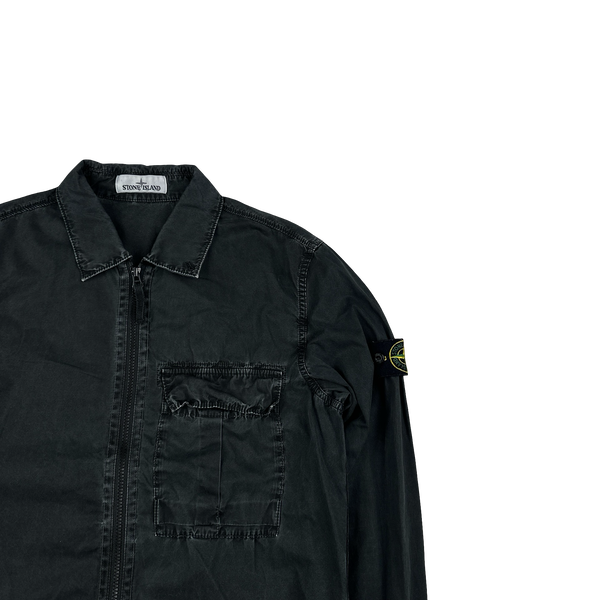 Stone Island Black Cotton Zipped Overshirt - Medium