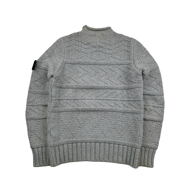 Stone Island 2009 Grey Cotton Detailed Heavy Knit - Small