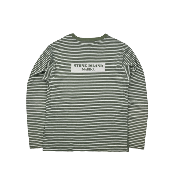 Stone Island 2019 Green Striped Marina Spellout Longsleeve T Shirt