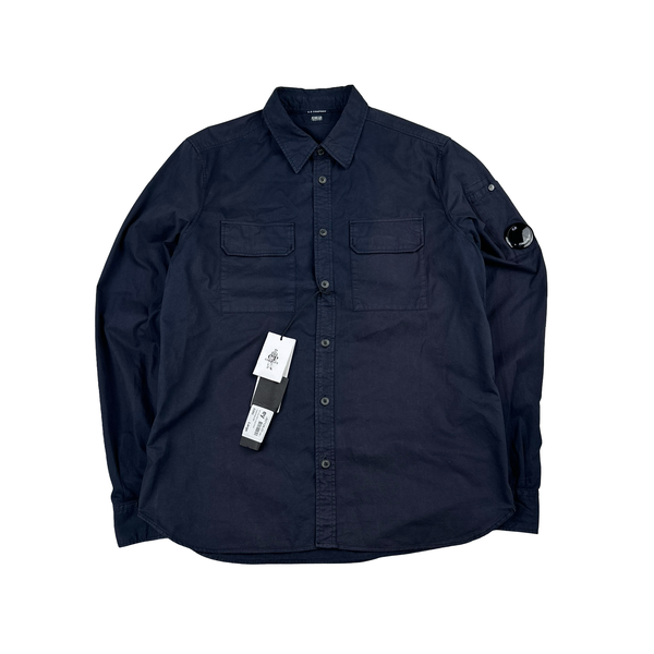 CP Company Navy Buttoned Cotton Lens View Overshirt - Large