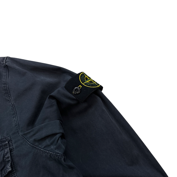 Stone Island Navy Hooded Cotton Overshirt Jacket - Medium