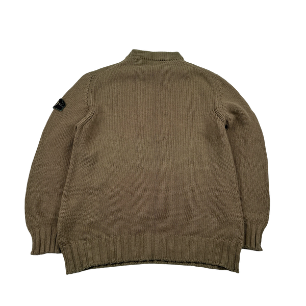 Stone Island 1998 Brown Wool Vintage Knit Mock Neck Jumper - Medium