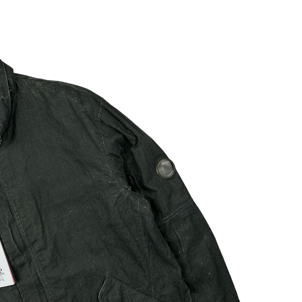 CP Company Khaki Plated Linen Lens Viewer Jacket - Large